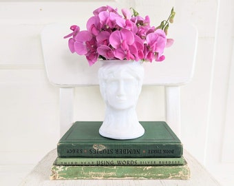 Vintage Head Planter, Vintage White Planter, Vintage Milk Glass Planter, White Face Pot, Vintage Pot, Vintage Head Pot, Face Planter