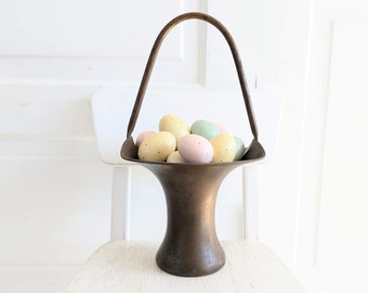 Large Brass Basket, Vintage Brass Basket, Vintage Easter Basket, Brass Easter Basket, Vintage Easter Centerpiece, Vintage Brass Basket