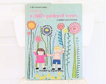 Vintage Big Golden Book, Vintage Child's Garden of Verses, Vintage Children's Poem Book, Poem Book for Children, Embroidery Book for Child