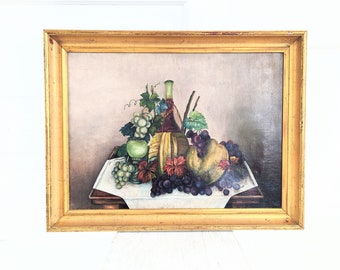 Vintage Fruit Still Life Painting, Vintage Fruit Painting, Antique Oil Painting, Kitchen Painting, Antique Fruit Painting, Mediterranean