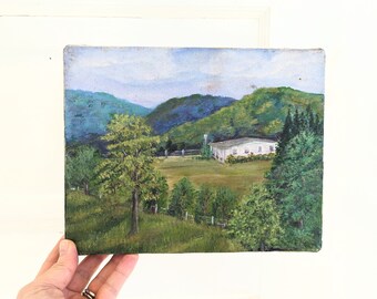 Vintage Rolling Hills Landscape Painting, Vintage Country Painting, Vintage Landscape Painting, Vintage Green Hills Painting, Trees Painting