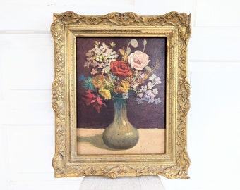 Large Vintage Floral Painting, Vintage Rose Painting, Vintage Floral Oil Painting, Large Rose Oil Painting, Vintage Floral Bouquet Painting