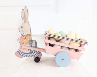 Vintage Easter Decor, Vintage Easter Bunny, Vintage Easter Toy, Vintage Easter Rabbit Toy, Vintage Easter Centerpiece, Vintage Wood Toy