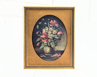 Large Vintage Floral Painting, Vintage Oval Floral Painting, Floral Oil Painting, Large Daisy Painting, Vintage Poppy Painting, Moody Floral