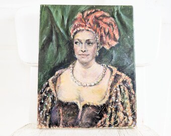 Vintage Woman Portrait Painting, Vintage Woman Oil Painting, Woman in Hat Painting, Woman Oil Portrait, Vintage Queen Painting, Small