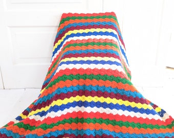 Vintage Rainbow Afghan, Colorful Striped Afghan, Vintage Striped Blanket, Rainbow Blanket Afghan, Nursery Blanket, Colorful Striped Afghan