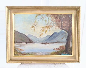 Vintage Landscape Painting, Hudson Valley Painting, Vintage Tree Painting, Vintage Lake Painting, Landscape Oil Painting, Mountain Painting