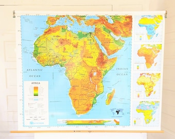 Vintage Pull Down Map of Africa, Vintage School Map, Large Retractable Map, Vintage Africa Map, Large Wall Map of Africa, Classroom Map