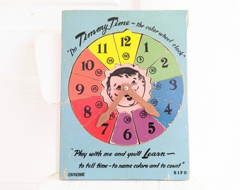Vintage Wood Puzzle, Telling Time Puzzle, Vintage Timmy Time Puzzle, Colorful Wood Numbers Puzzle, Vintage Clock Puzzle, Time Puzzle, Colors