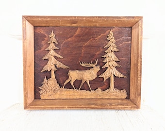 Vintage Wood Deer, Vintage Deer Plaque, Vintage Christmas Decor, Vintage Christmas Deer, Vintage Handmade Deer Art, Vintage Reindeer