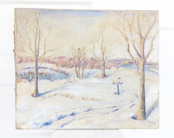 Vintage Winter Landscape Painting, Winter Oil Painting, Vintage Snow Painting, Scenery Painting, Vintage Snow Landscape, Winter Painting