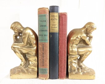 Vintage Brass Thinker Bookends, Antique Brass Bookends, Vintage Bookends, Vintage Brass Bookends, The Thinker Bookends, Brass Bookends