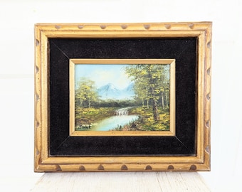 Vintage Landscape Painting, Vintage Mountain Painting, Antique Oil Painting, Vintage Trees Painting, Antique Landscape Painting, Gold Frame