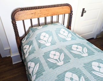 Vintage Floral Bedspread, Vintage Teal Bedspread, Vintage Child Bedspread, Vintage Girl Bedspread, Vintage Twin Bedspread, Full Bedspread