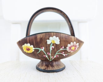 Vintage Italian Pottery, Vintage Basket Pottery, Vintage Floral Pottery, Made in Italy Pottery, Vintage Pottery with Flowers, Pottery Basket