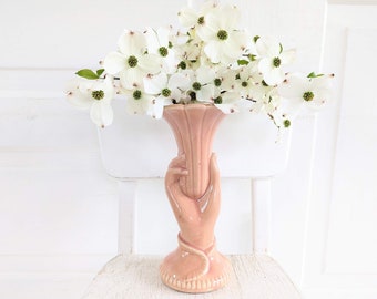 Vintage Hand Vase, Vintage Pink Pottery Vase, USA Pottery Vase, Vintage Pink Vase, Vintage Pink Hand Pottery Vase, Vintage Pink USA Pottery