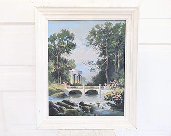 Vintage Landscape Paint By Number, Vintage Landscape Painting, Vintage PBN, Vintage Bridge Painting, Floral Paint By Number Landscape, Trees