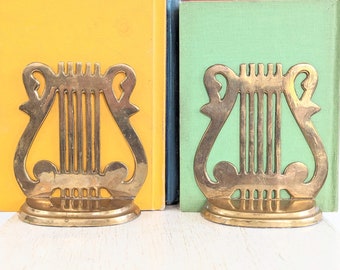 Vintage Music Note Bookends, Brass Bookends, Music Bookends, Vintage Library, Vintage Lyre Bookends, Vintage Brass Bookends, Metal Lyre