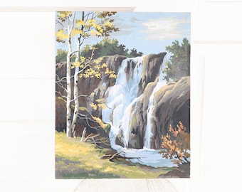 Vintage Landscape Paint By Number, Vintage Landscape Painting, Vintage Waterfall Paint By Number, Birch Tree Painting, Waterfall Painting