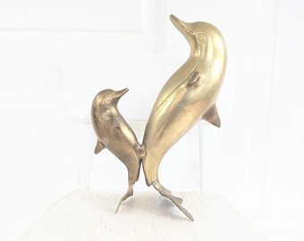 Large Vintage Brass Dolphins, Vintage Dolphin, Brass Animal, Vintage Brass Animal, Solid Brass Camel, Dolphin Figurine, Large Dolphins