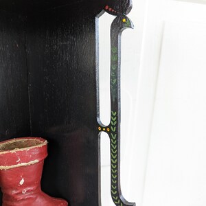Vintage Corner Shelf, Vintage Wood Shelf, Wood Display Shelf, Black Corner Shelf, Hand Painted Shelf, Bathroom Kitchen Shelf, Folk Art Shelf image 6