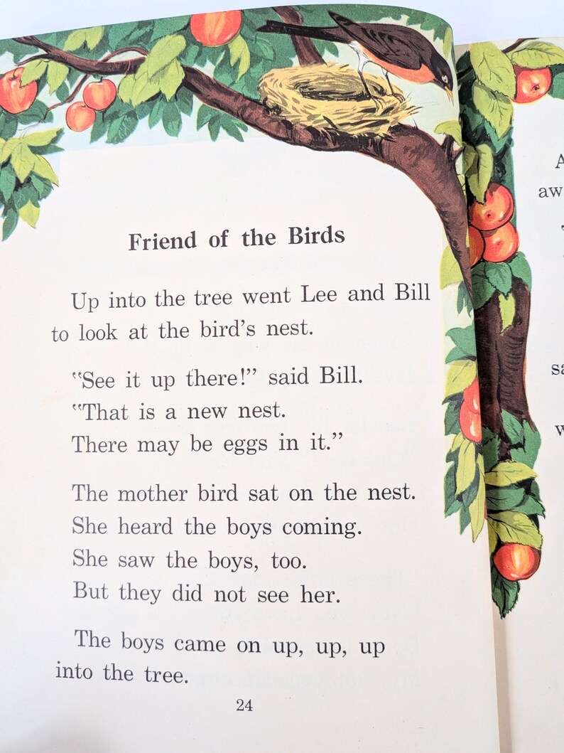 Vintage Child Book, Vintage School Reader, Vintage Child Story Book, Blue Book, Two Boys and a Tree, Basic Reader, Child School Book image 8
