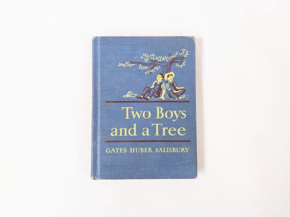 Vintage Child Book, Vintage School Reader, Vintage Child Story Book, Blue Book, Two Boys and a Tree, Basic Reader, Child School Book