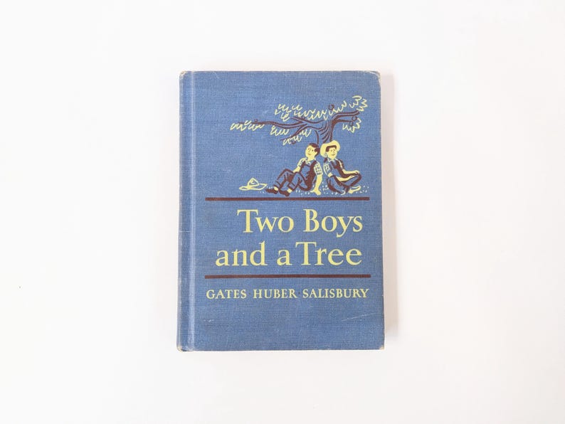 Vintage Child Book, Vintage School Reader, Vintage Child Story Book, Blue Book, Two Boys and a Tree, Basic Reader, Child School Book image 1