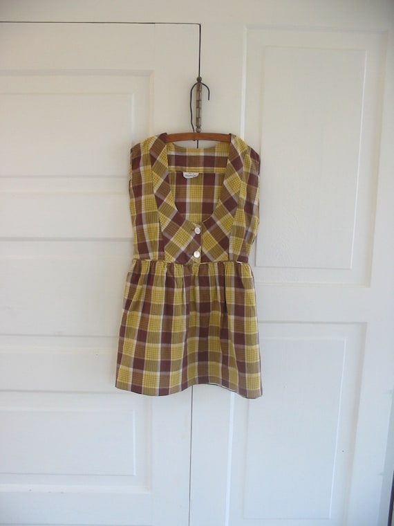 Vintage Plaid Girl Dress, Vintage Yellow Brown Gir