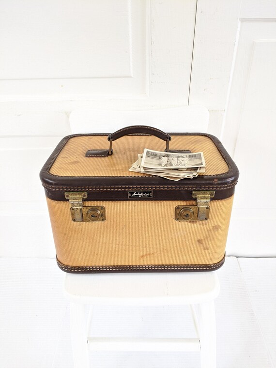 Vintage Train Case, Brown Train Case, Tan Train Ca