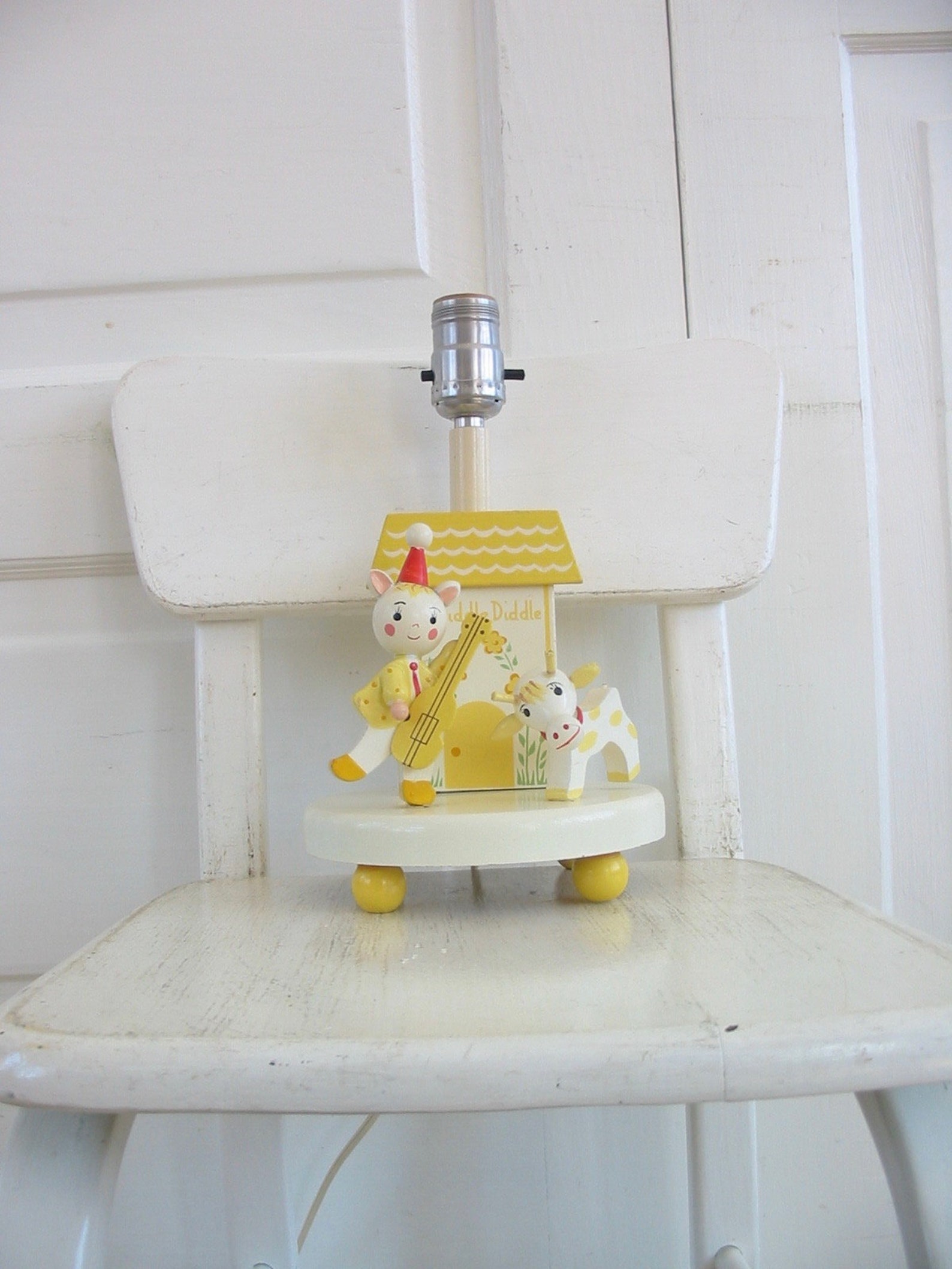 Vintage Yellow Nursery Lamp Yellow Baby Lamp Wood Irmi Lamp Etsy