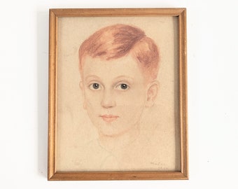 Vintage Boy Portrait, Vintage Red Head Boy Portrait, Vintage Charcoal Portrait Drawing, Vintage Boy Drawing, Vintage Charcoal Drawing of Boy