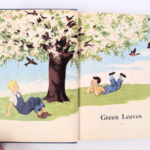 Vintage Child Book, Vintage School Reader, Vintage Child Story Book, Blue Book, Two Boys and a Tree, Basic Reader, Child School Book image 4