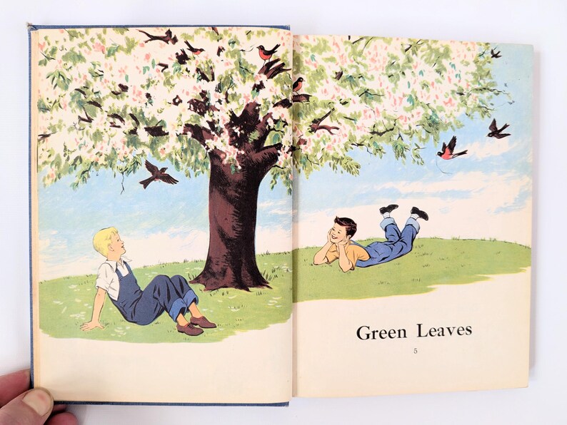 Vintage Child Book, Vintage School Reader, Vintage Child Story Book, Blue Book, Two Boys and a Tree, Basic Reader, Child School Book image 4