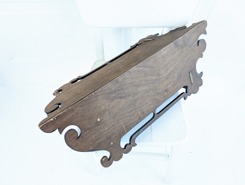 Vintage Corner Shelf, Vintage Wood Shelf, Wood Display Shelf, Black Corner Shelf, Hand Painted Shelf, Bathroom Kitchen Shelf, Folk Art Shelf image 9