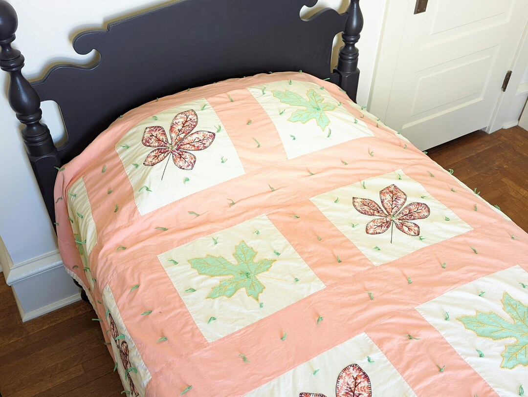 Vintage Leaf Quilt, Vintage Girl Quilt, Vintage Twin Quilt, Vintage