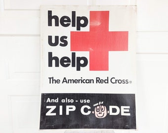 Vintage Red Cross Poster, Vintage Poster, Vintage Government Poster, Red Cross Ephemera, Vintage Postal Poster, Zip Code Poster, Red Cross