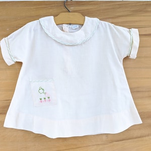 Vintage Girl White Shirt, Vintage Garden Dress Shirt, Vintage Girl White Shirt, Girl 12 Month Dress, Vintage Girl Size 6 Shirt, Watering Can