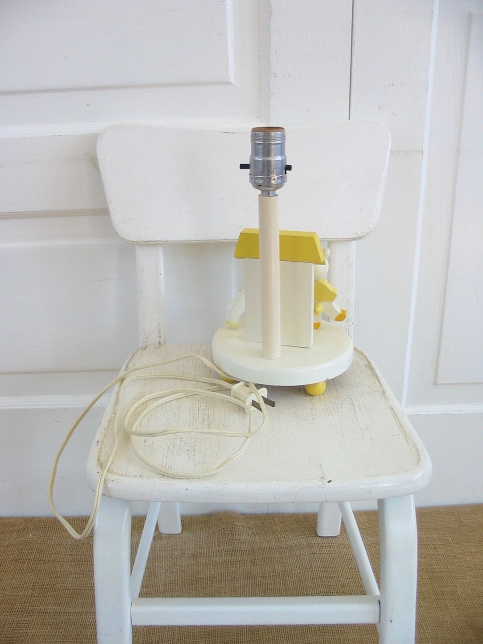 Vintage Yellow Nursery Lamp Yellow Baby Lamp Wood Irmi Lamp Etsy