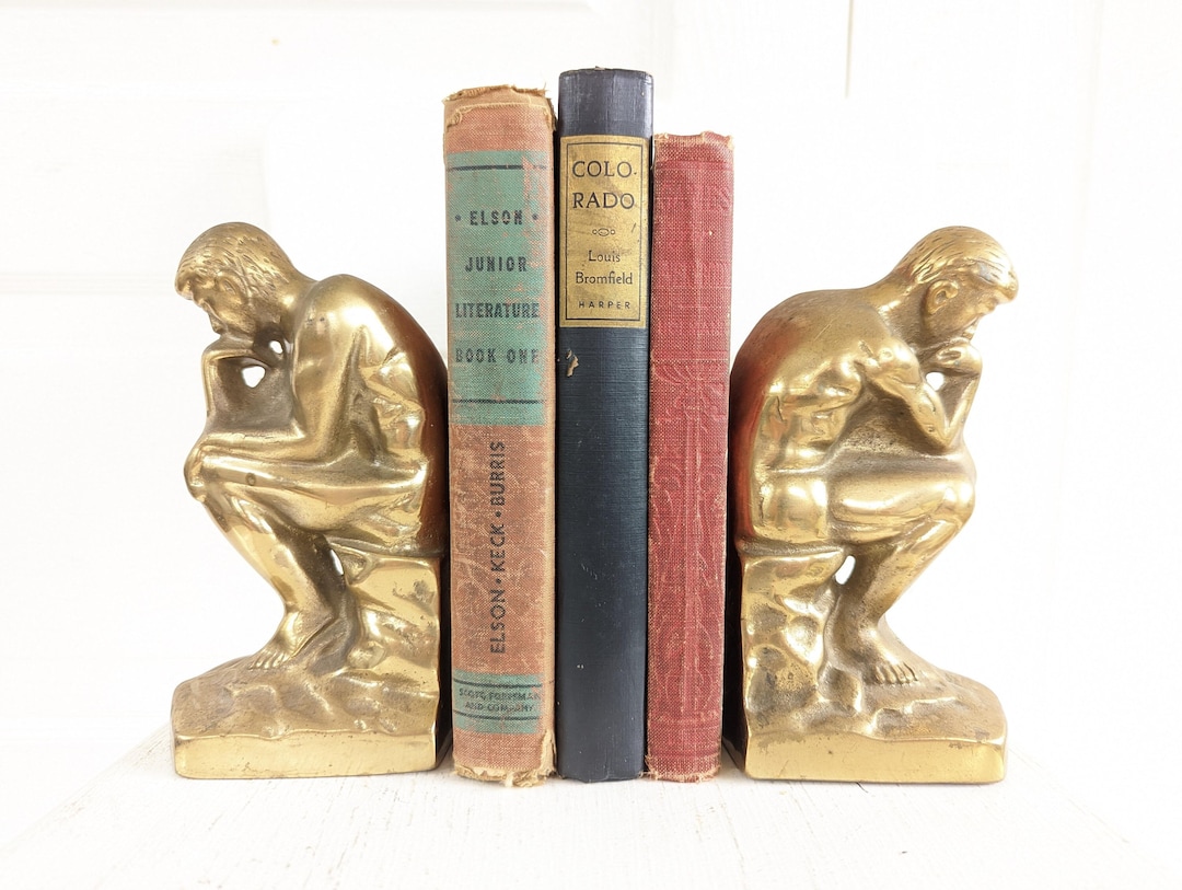 Vintage Brass Thinker Bookends, Antique Brass Bookends, Vintage Bookends, Vintage Brass Bookends
