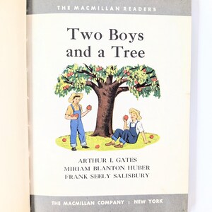 Vintage Child Book, Vintage School Reader, Vintage Child Story Book, Blue Book, Two Boys and a Tree, Basic Reader, Child School Book image 2