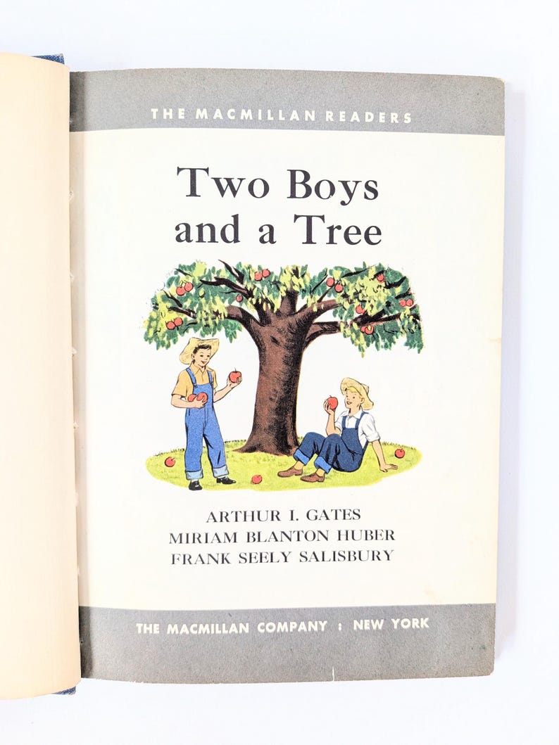 Vintage Child Book, Vintage School Reader, Vintage Child Story Book, Blue Book, Two Boys and a Tree, Basic Reader, Child School Book image 2