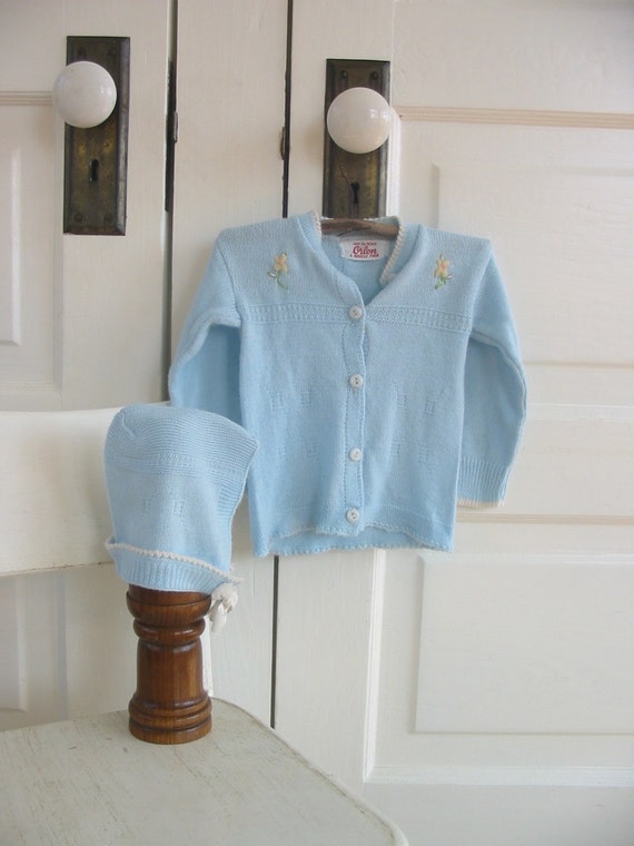 Vintage Blue Baby Sweater, Vintage Baby Cardigan, 