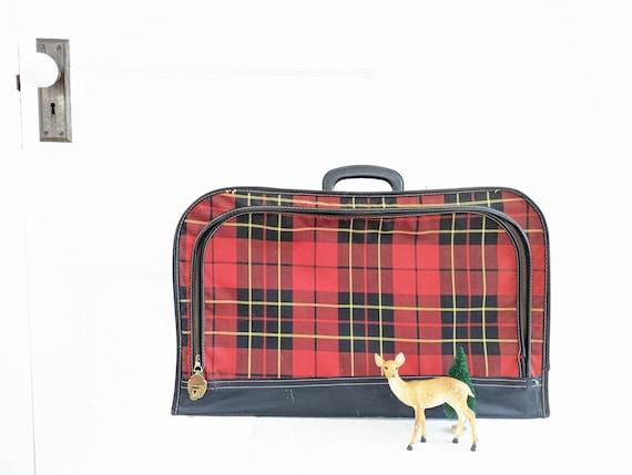 Vintage Plaid Suitcase, Vintage Red Suitcase, Vin… - image 5