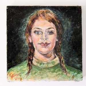Vintage Woman Portrait Painting, Vintage Portrait, Vintage Red Head Portrait, Vintage Girl Portrait, Girl in Braids Portrait, Vintage Oil