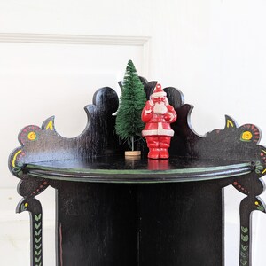 Vintage Corner Shelf, Vintage Wood Shelf, Wood Display Shelf, Black Corner Shelf, Hand Painted Shelf, Bathroom Kitchen Shelf, Folk Art Shelf image 3