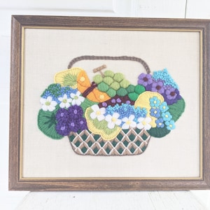 Vintage Floral Embroidery, Vintage Floral Crewelwork, Vintage Floral Needlepoint, Purple Flowers Embroidery, Vintage Flowers Embroidery