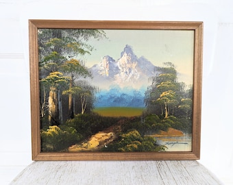 Vintage Mountain Painting, Vintage Scenery Painting, Vintage Landscape Painting, Vintage Oil Painting, Vintage Trees Painting, Small