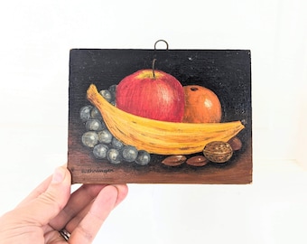 Small Vintage Fruit Still Life Painting, Vintage Fruit Painting, Vintage Still Life Painting, Vintage Painting for kitchen Dining Room