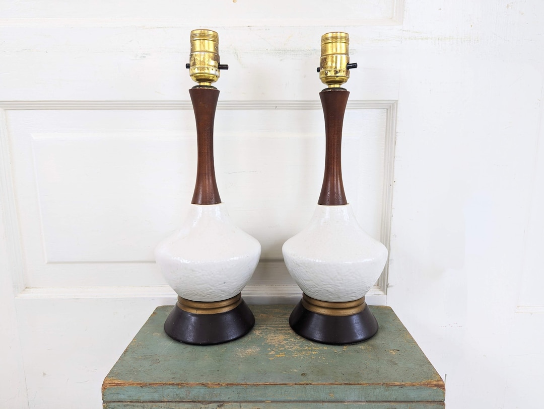 Pair Mid Century Lamp, Pair White Lamps, Pair White Mid Century Lamps ...